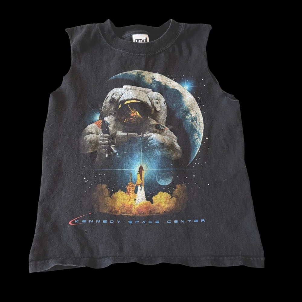 90's Kennedy Space Center Astronaut Shuttle Tank Top Black Youth Small